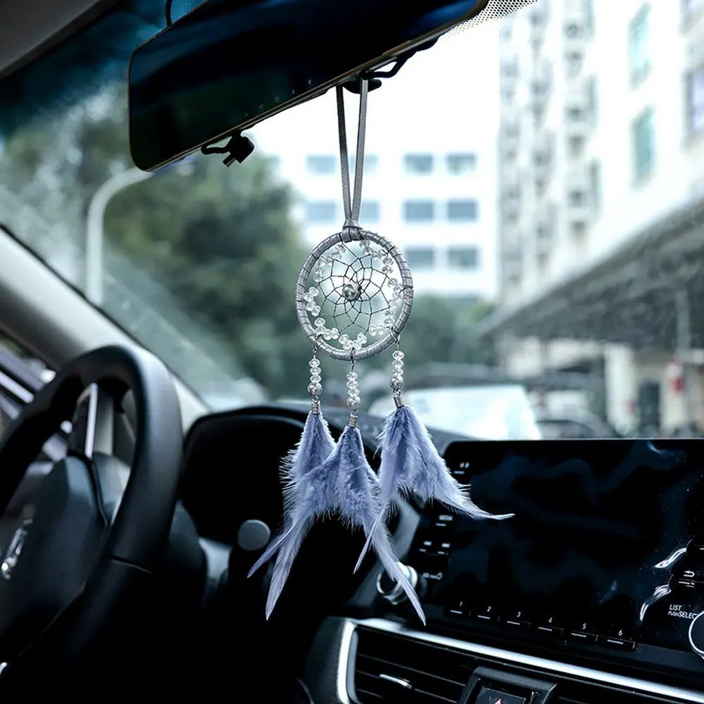 Dream Catcher for Cars Rear View Mirror Gray Feather Dream Catcher Wall Hanging Decorations Handmade Feather Bedroom Living Room Car Decor Handmade Ethnic Dream Catcher Hanging Decor 