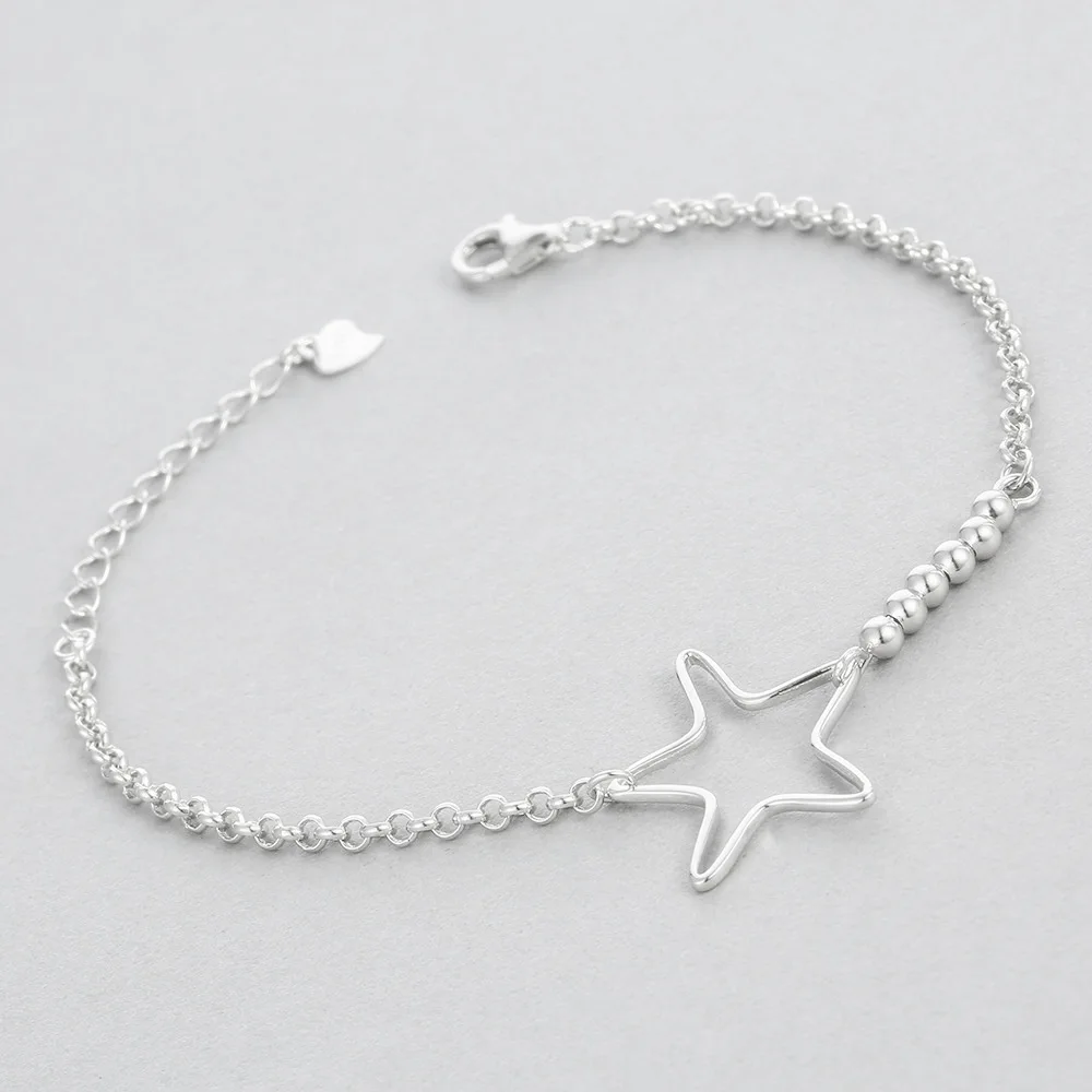 hollow Five-pointed star bracelet 100% 925 Sterling Silver Jewelry fashion hypoallergenic bracelets for women gift