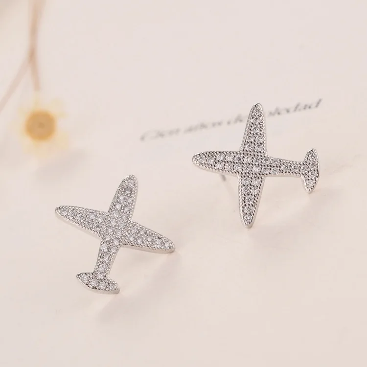 

Trendy Aircraft Shine Cubic Zirconia 925 Sterling Silver Ladies Stud Earrings Jewelry Wholesale For Women No Fade Cheap Gift