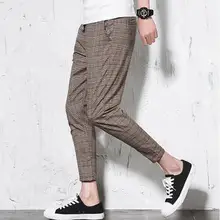 S-5XL! Новинка года Для мужчин одежда лето сетки штаны в полоску Свободные ботильоны на шнуровке-Длина Брюки Большие размеры стрейч штаны Haroun