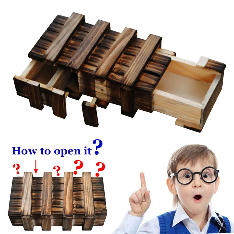 

Funny Magic Compartment Wooden Puzzle Box With Secret Drawer Brain Teaser Educational Kids Toys Christmas Birthday Gift S7JN
