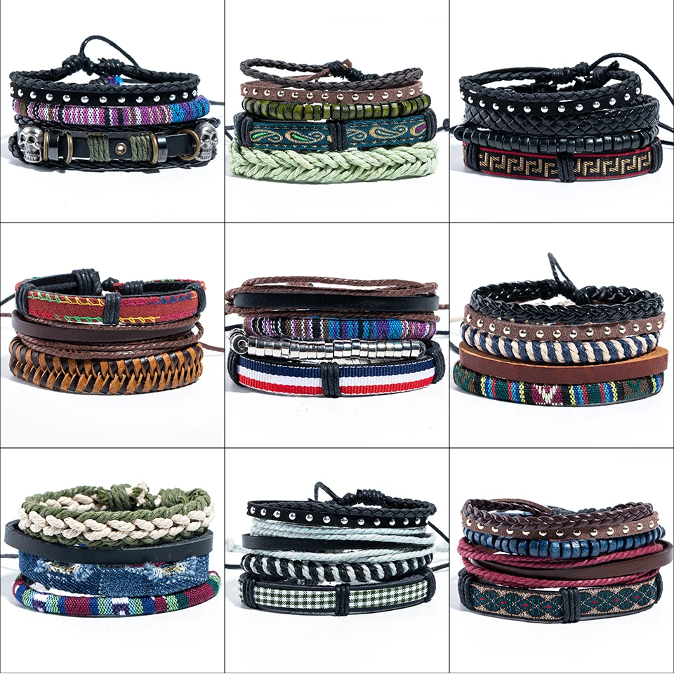 

Vintage Skull Colorful Multilayer Leather Bracelet Men Homme Jewelry Fashion Braided Handmade Rope Wrap Bracelets&Bangles Male