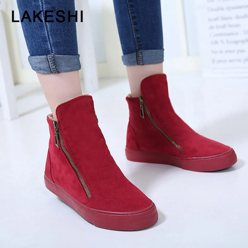 

Women's Winter Ankle Boots Female Zipper Flock Platform Snow Boot Ladies Plush Sneakers Casual Flat Shoes Woman Footwear