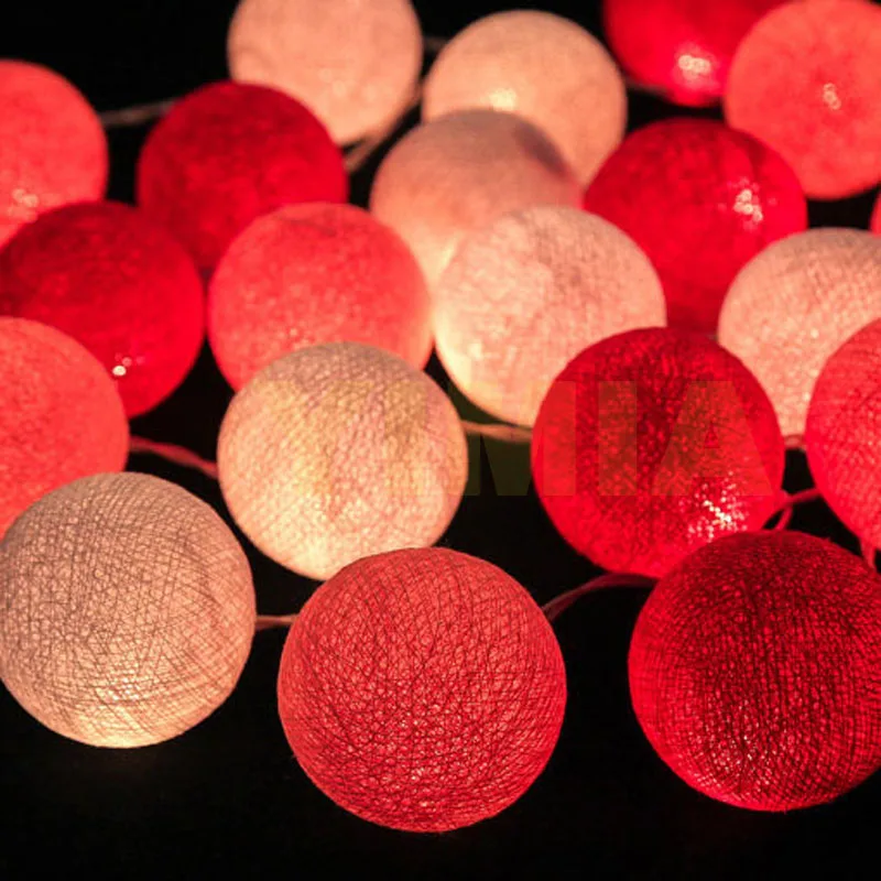 White/Red/Peach Cotton Balls LED String Fairy Lights Christmas Holiday