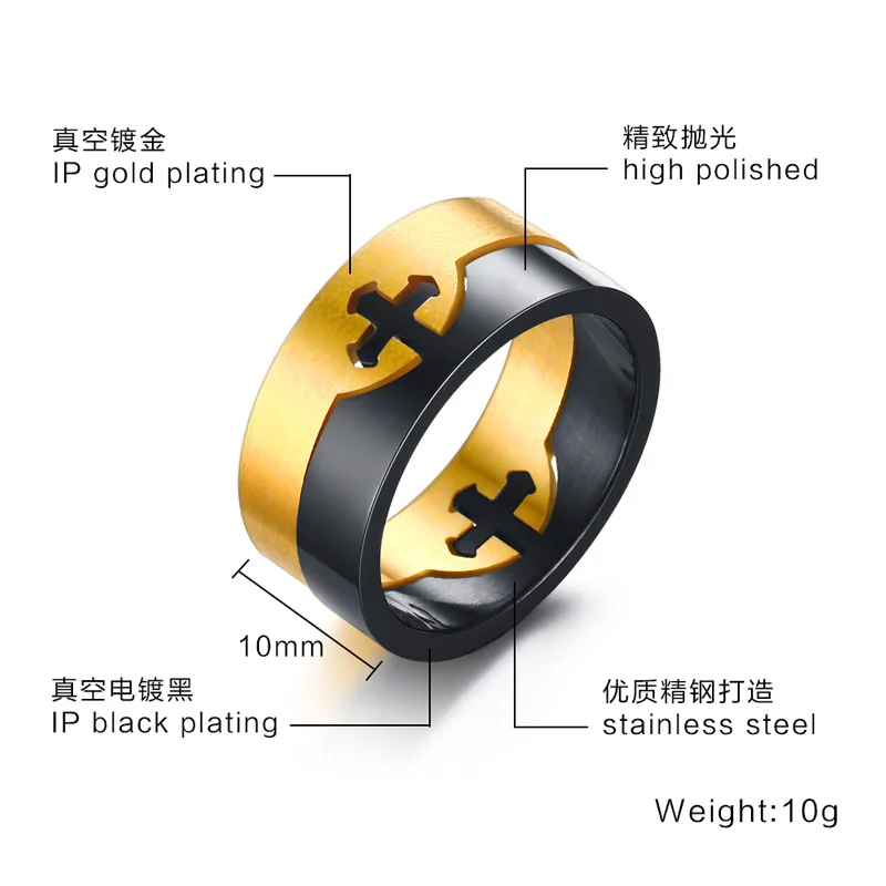 Vnox Men's Ring Removable Cross Unique Stainless Steel Wedding Jewelry