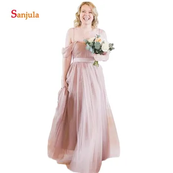 

Spaghetti Straps Pink Tulle Maid of Honor Dresses for Bridesmid Sweetheart A-Line Wedding Party Dress for Women D153