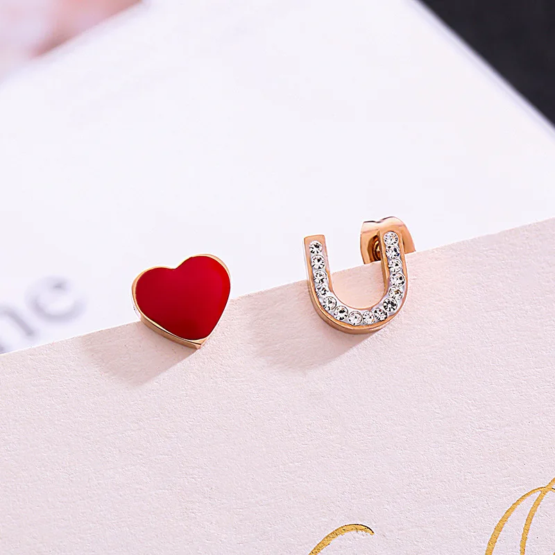 

Romantic Women Stainless Steel Earrings Hot Red Heart Lady Stud Earrings for Lovers Valentine's Day Best Gift Couple Anniversary