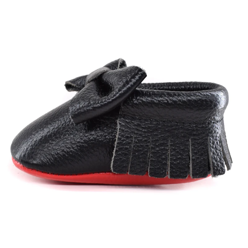 

2019 New double bow Genuine Leather Baby moccasins First Walkers Soft red sole Baby shoes Toddler Infant fringe Shoess