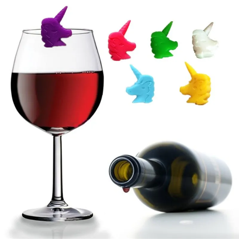 

6Pcs/Set Cute Unicorn Party Wine Glass Markers Silicone Drinking Buddy Cup Identification Cup Labels