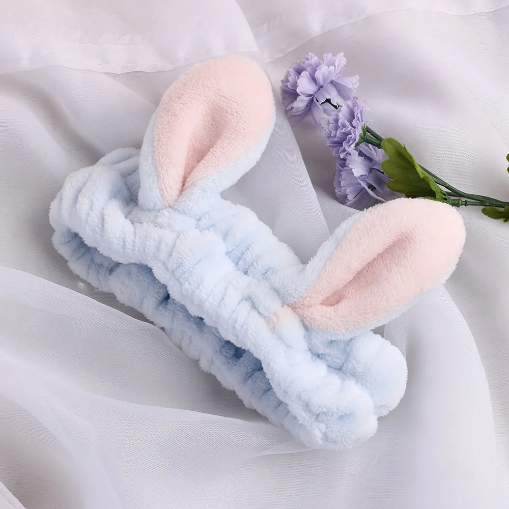 

Women Girls Lovely Soft Rabbit Ears Towel Hair Band Wash Face Headband Makeup Place a mask on the face Wide brimmed Headband