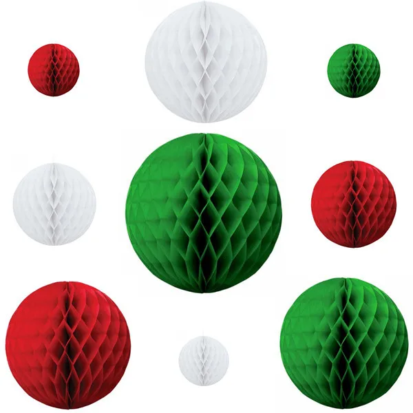 30pcs 8cm 15cm 20cm Christmas Honeycomb Paper Balls Decoration Red
