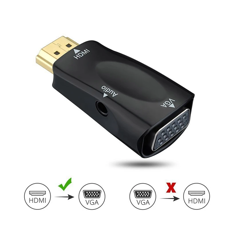 ГОРЯЧАЯ 1080P HDMI Мужской к VGA Женский адаптер видео конвертер с аудио выходом N3 черный - Цвет: Black