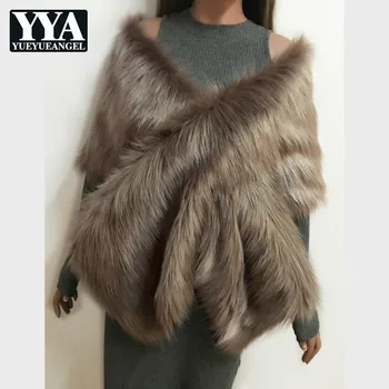 

Womens Faux Fur Shawl Autumn Winter Bride Wedding Dress Cape Multi Colors High Quality Party Poncho Imitation Fur Warm Outwear