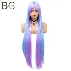 BCHR 32 дюймов Косплэй парик прямые длинные парики синий смешанная фиолетовый средняя часть синтетические парики с эффектом омбре для