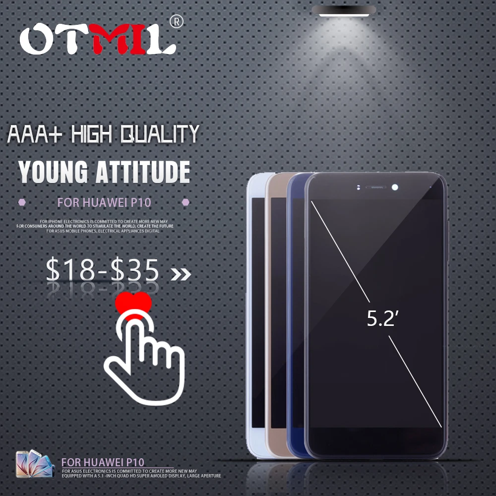 

5.1"OTMIL Fingerprint Sensor For HUAWEI P10 LCD Touch Screen with Frame For HUAWEI P10 Display VTR-L09 VTR-L10 VTR-L29 LCD