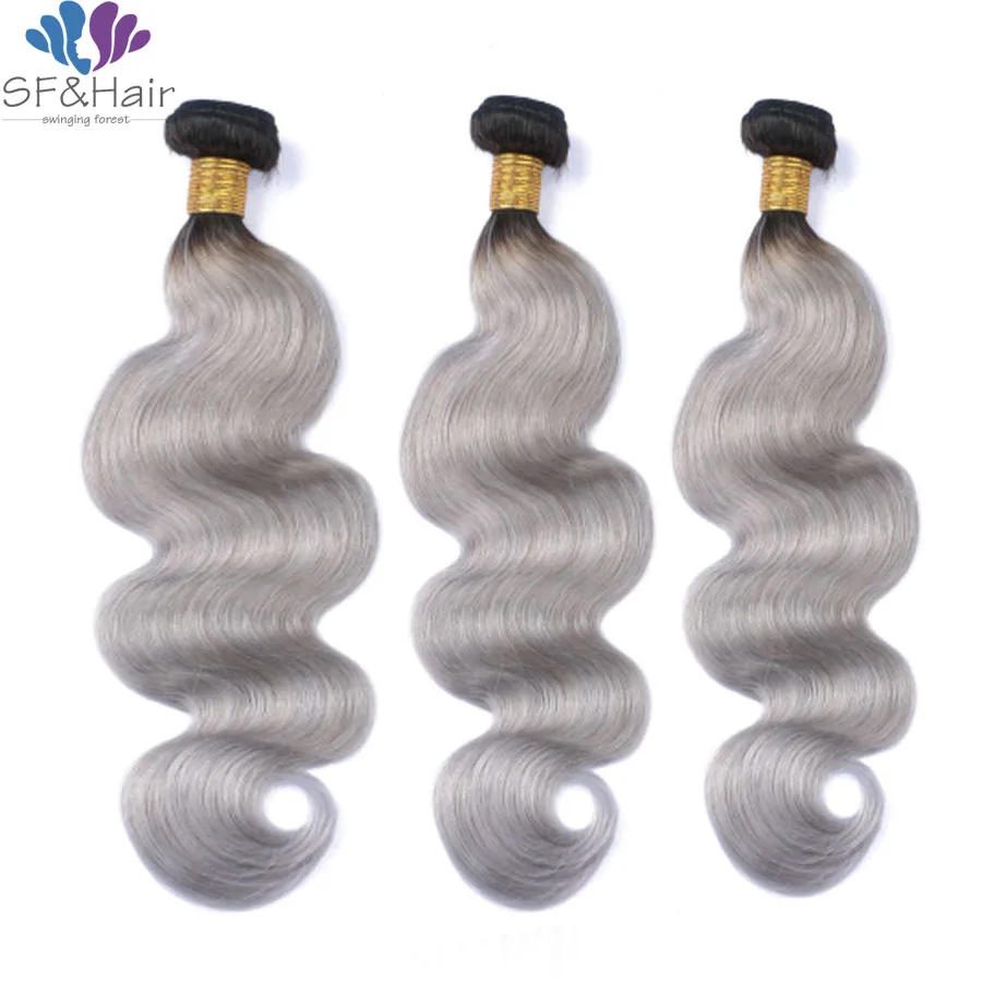 

New Arrival Ombre Human Hair Extensions 7A Grade Brazilian Body Wave 1B/Grey Ombre Brazilian Hair 3 Bundles Ombrer Grey Weave