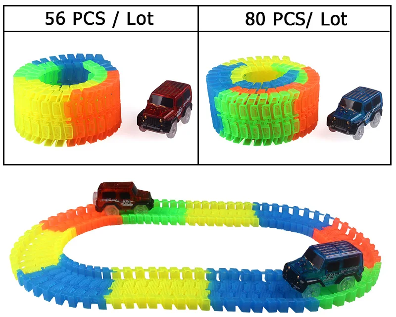Железная дорога модель автомобиля магическое освещение трек изгиб Гибкая вспышка Темный Собранный автомобиль игрушка гоночный трек игровой набор мальчик электронные игрушки