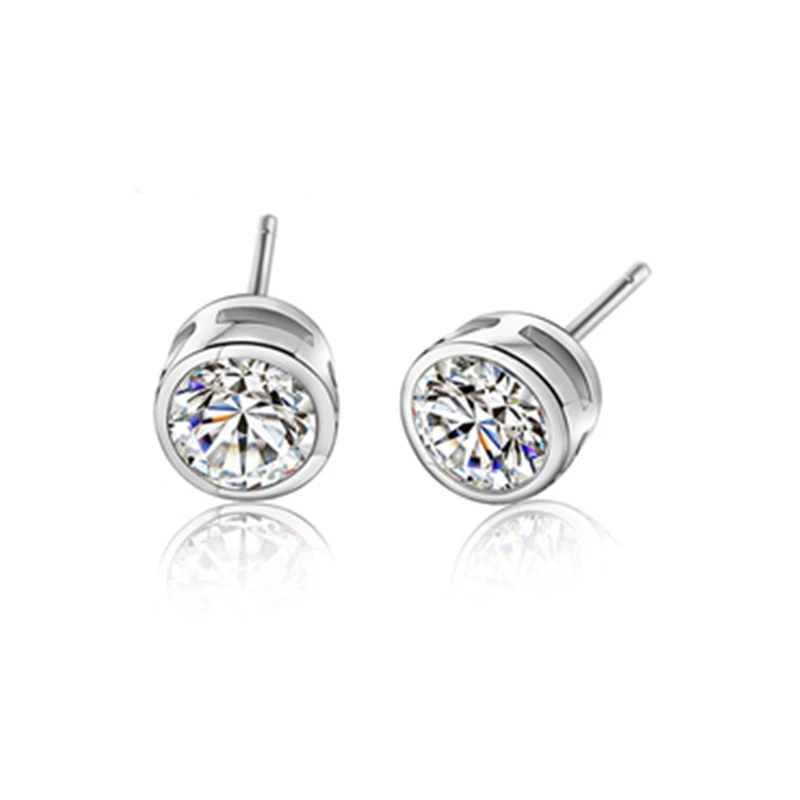 

BLACK AWN Classic 925 Sterling Silver Earrings Cute Stud Earrings for Women Silver 925 Jewelry Round Boucles d'oreilles I300