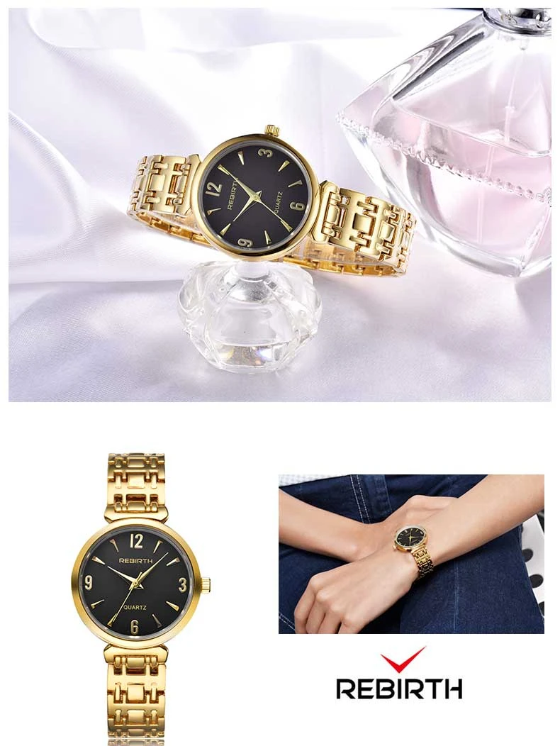 REBIRTH женские часы водонепроницаемые кварцевые наручные часы золотые Роскошные модные Relogio Feminino Montre Femme женские часы для женщин
