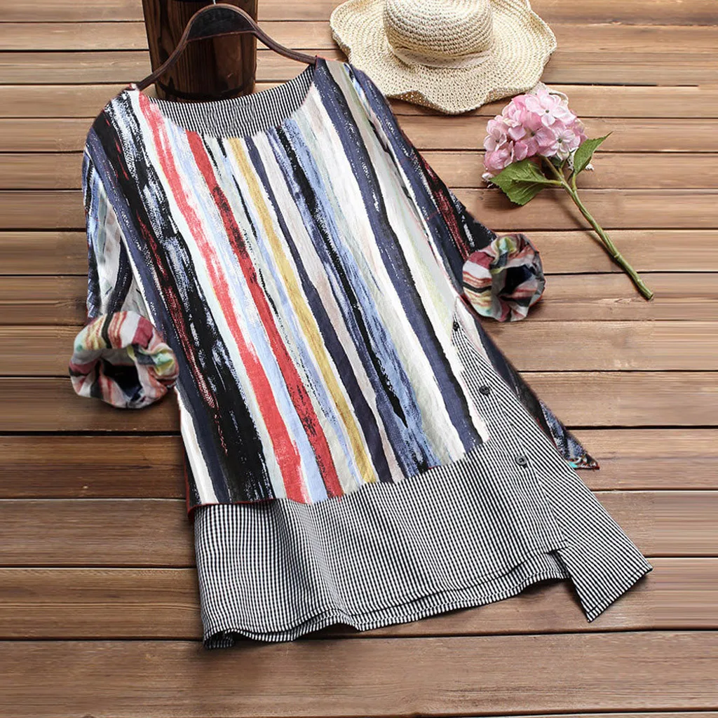 

Women Blouses Shirts Autumn Long Sleeve Cotton Linen Ladies Casual Loose Striped Button Blouse Tops Boho Clothing Blusa Mujer