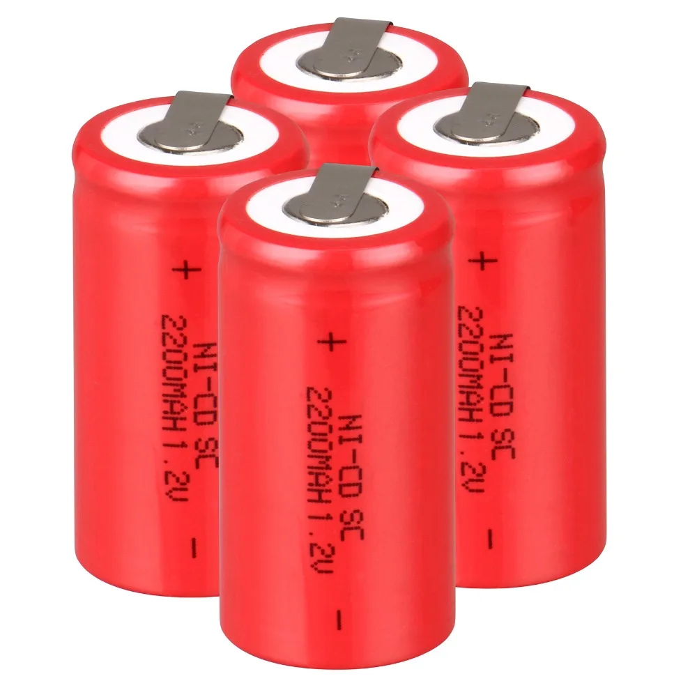 Красного цвета 4 шт. Sub C SC Батарея аккумуляторная батарея 1.2 В 2200 мАч ni-cd Батарея Батареи -Красного цвета 4.25*2.2 см
