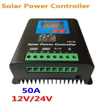 

50A 60A Solar Charge Controller 12V 24V Auto-work Battery Regulator, 12V for 600W PV Panel, 24V Battery for Solar Panel System