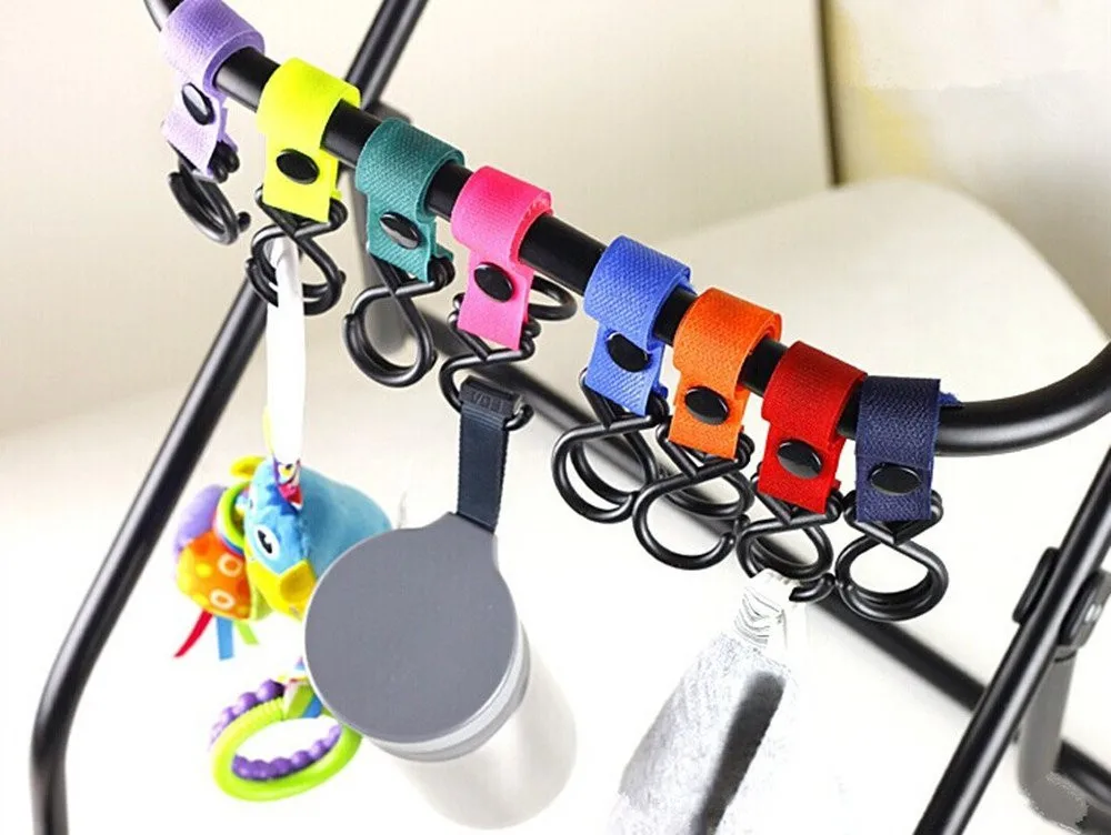 Colorful Magic Tape  Strap Double Hooks Hangers for Baby Stroller Suitcase Car Bedroom Kitchen  (2)