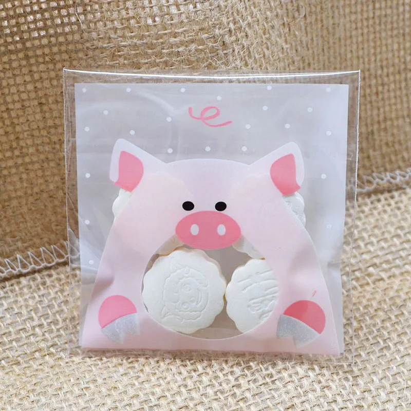 

50/100pcs 7x7cm Small Plastic Bags Cute Cartoon Pig Candy Bag Wedding Gift Bag Self-Adhesive Baby Shower Birthday Party Supplies