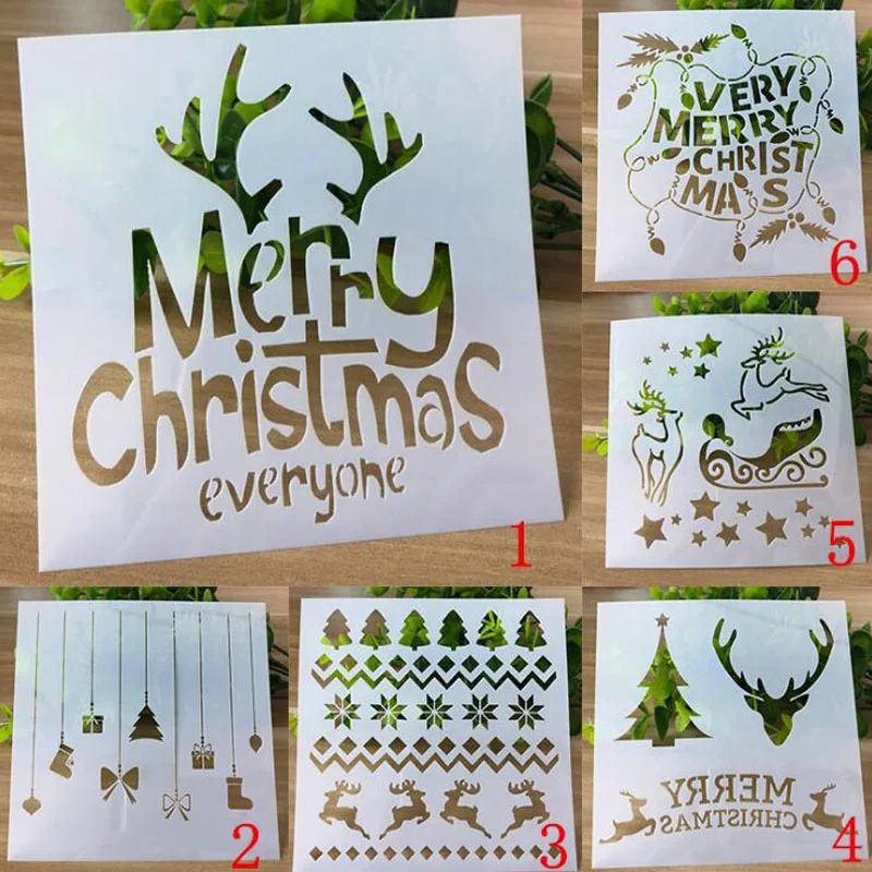 

6pc Christmas Stencils Bullet Journal Templates Spray Pattern Stencils For Diy Scrapbooking Stencil Painting Decoration Reusable