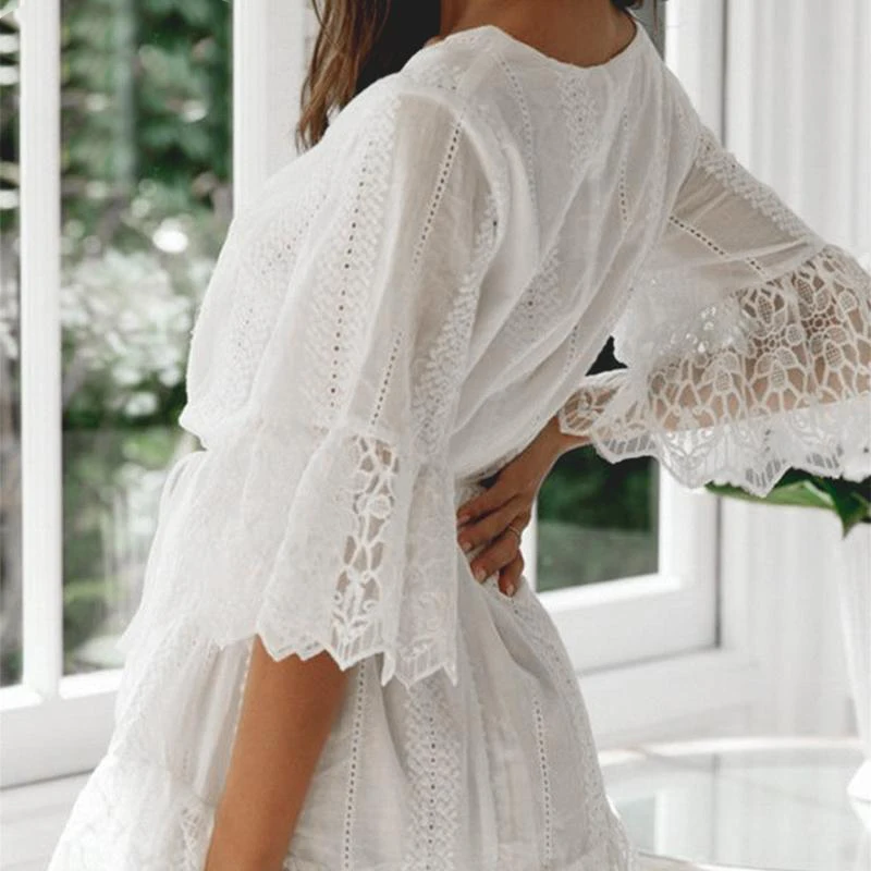 Vestidos винтажные кружевные белые вечерние платья с вышивкой женское Сетчатое мини