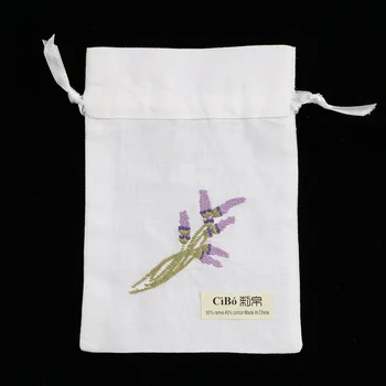 

B002 : 12 pieces white ramie/cotton drawstring embroidery gift bags, 5x7 inches sachet bags, travel pouch, linen bag