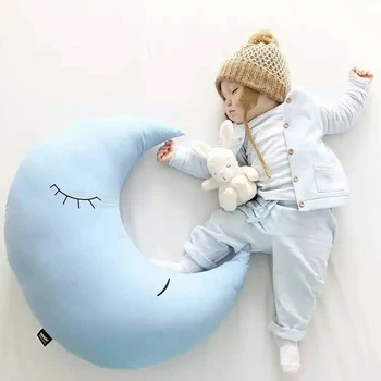 

40CM Cute Cartoon Moon Super Soft Baby Slepping Pillow Baby Bed Cushion Decorate House Decor Baby Sleeping Pillows Moon Cushion
