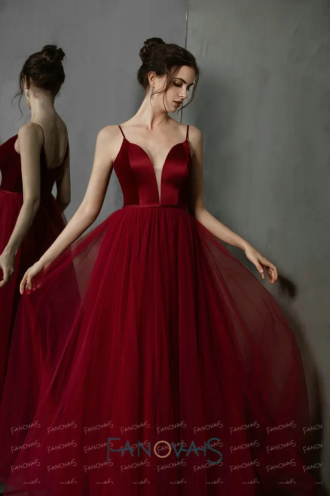 &quotБордовые вечерние платья бархат Tulle выпускного вечера vestidos de fiesta noche 2019