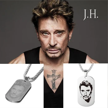 

10pcs Custom Laser Engrave Pendant French Rocker Johnny Hallyday Collections Photo Engraved Anniversary Necklaces for Men SL-049