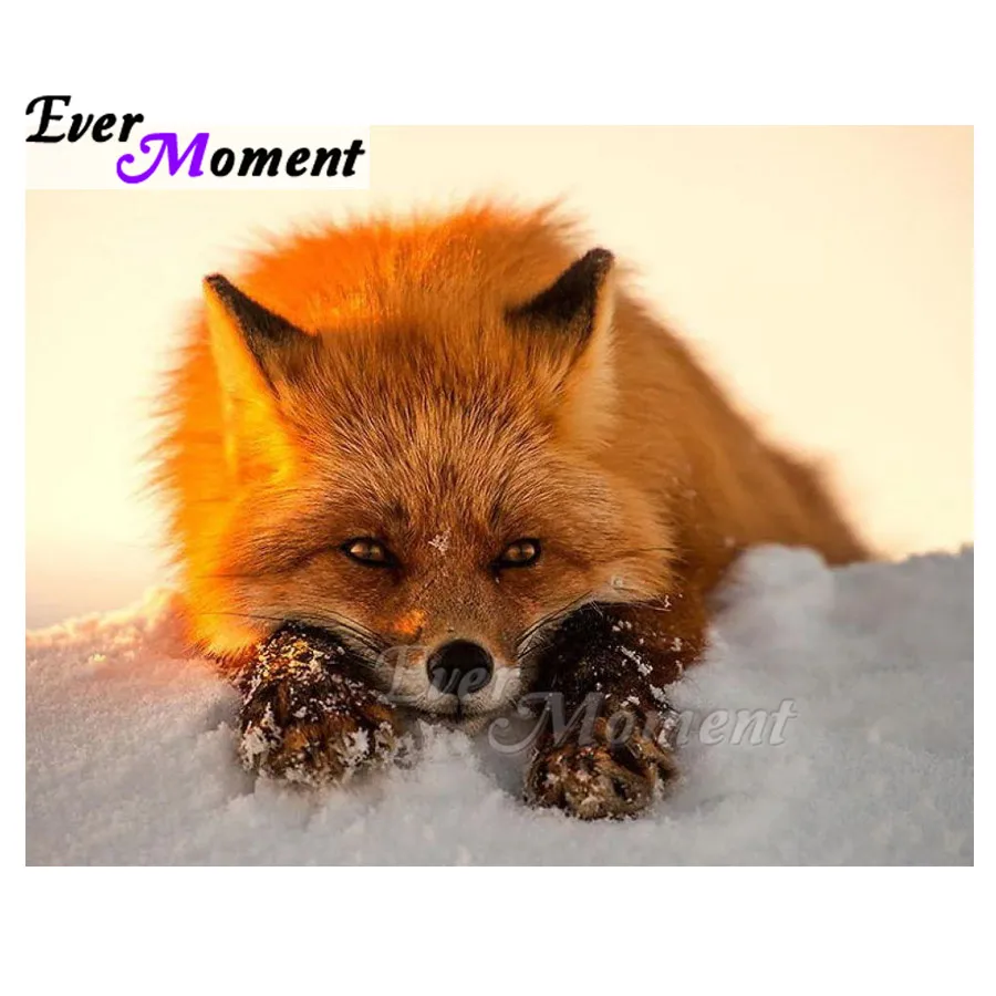 

Ever Moment Diamond Painting Fox Snow Decoration For Home Cross Stitch Handmade Full Square Drill Diamond Embroidery S2F2282