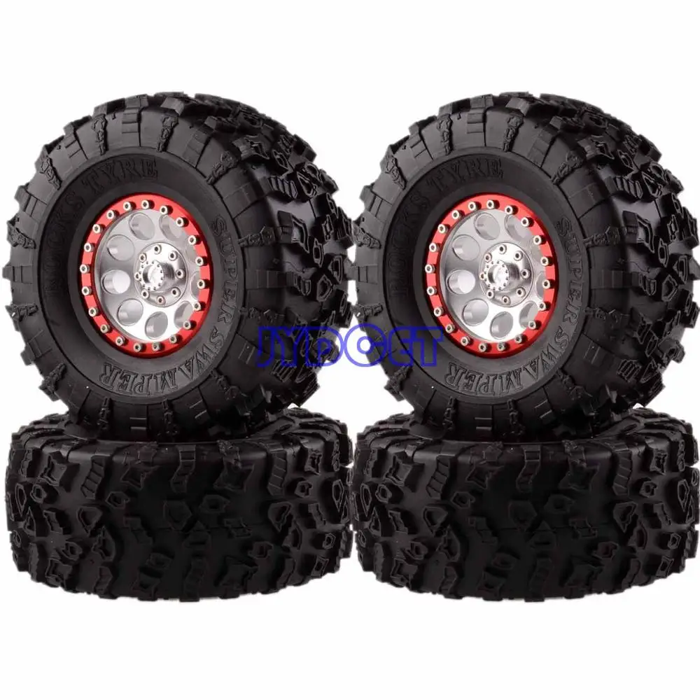 3022 алюминиевые 2," Beadlock колеса и шины 4 шт. для RC 1/10 модели Axial Yeti/Wraith RC Гусеничный - Цвет: Silver-Red