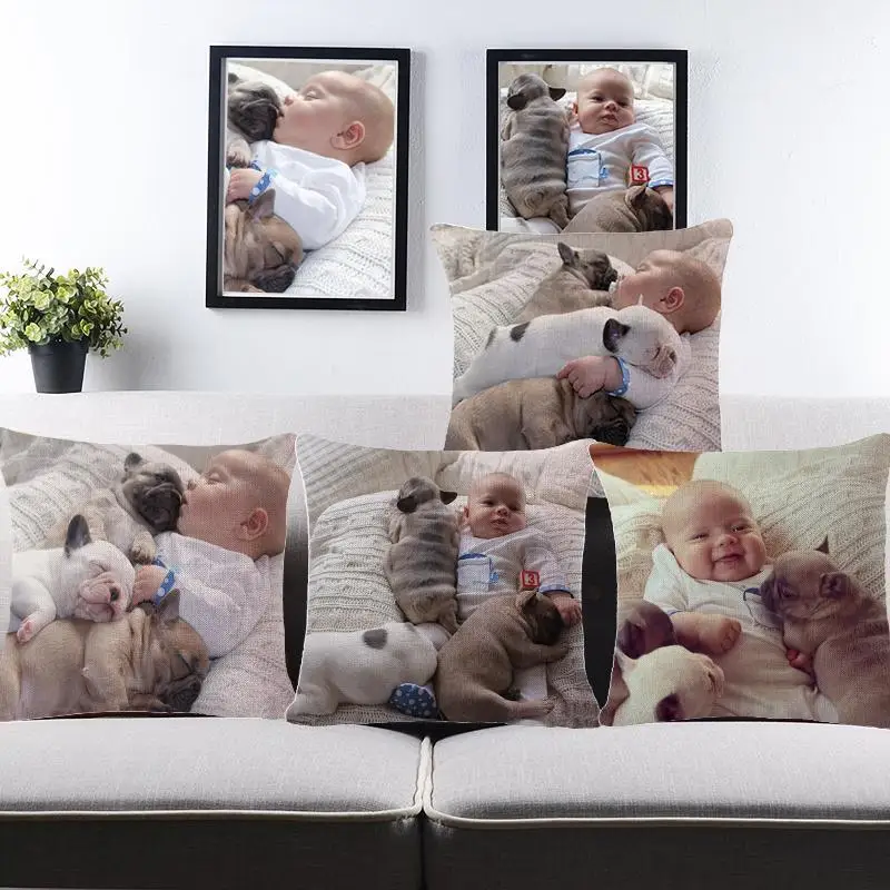 

Cheap Custom Photo Printing Baby Dog Polyester Cushion Throw 45Cmx45Cm Rectangle Lounger For The Beach Handmade Pillow Pads
