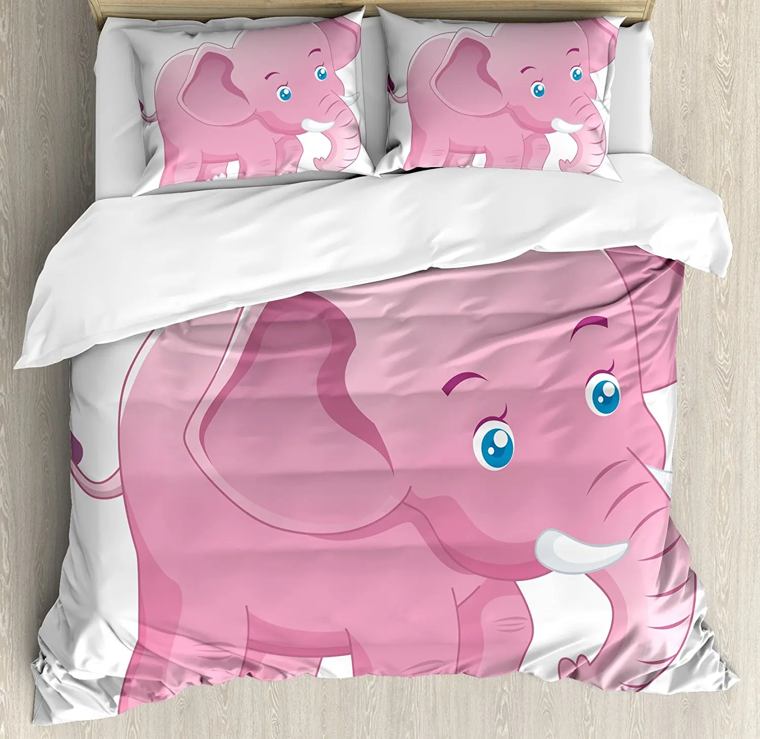 Elephant Nursery Decor Duvet Cover Set Comic Safari Animals Toddler