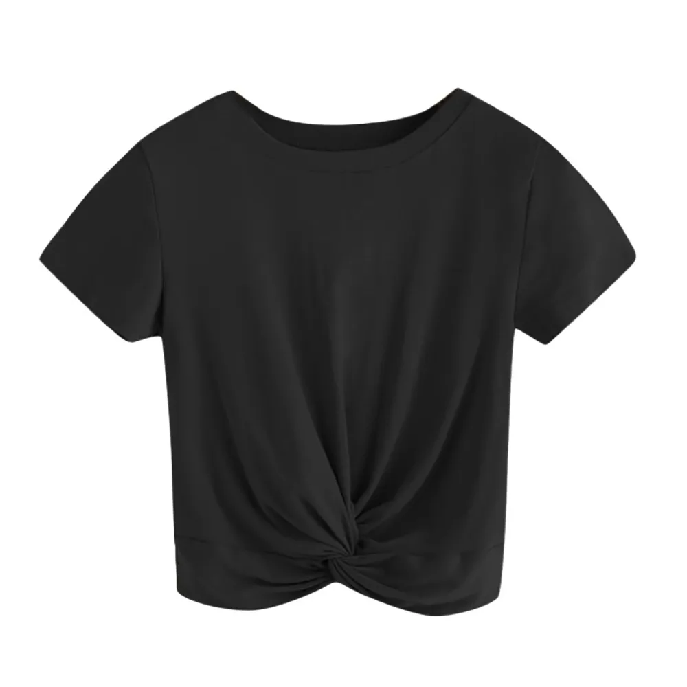 إمرأة T قميص عارضة الصلبة يا الرقبة قصيرة الأكمام تويست الجبهة المحاصيل المحملة قمم Camisetas موهير 35 إمرأة T قميص عارضة الصلبة يا الرقبة قصيرة الأكمام تويست الجبهة المحاصيل المحملة قمم Camisetas موهير 35