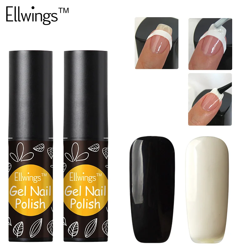Ellwings 2 шт черно-белый Гель-лак для ногтей Гибридный гель-краска УФ Гель-лак для ногтей Французский стикер для дизайна ногтей маникюрный набор