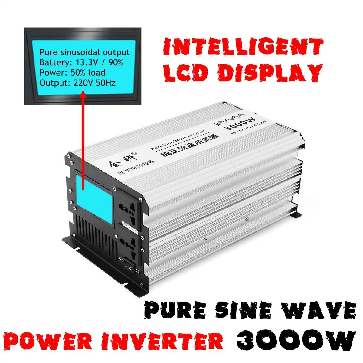 

Inverter pure sine wave 1500W 3000W Peaks 12v/24v/48v to AC110v/ 220v LCD display Inverter power supply