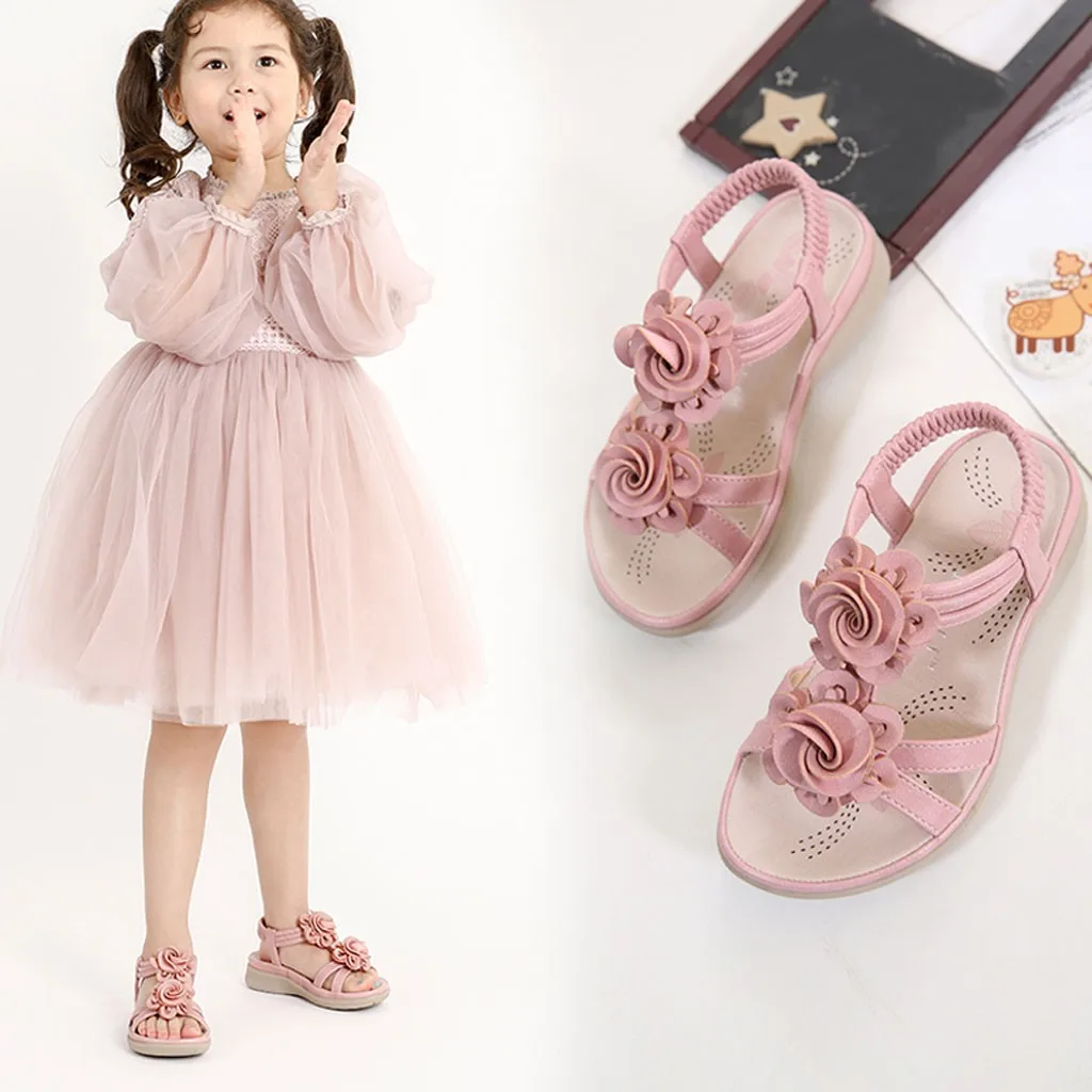 Children Girls Kids Sandals Shoes Bohemian Beach Casual Flower Summer Toddler Baby Sandals Princess Flat Shoes