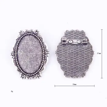 

New Fit 30x20mm Brooch Holder Flower Antique Silver Pendants Setting Cabochon Cameo Base Tray Bezel Blank DIY Jewelry Finding