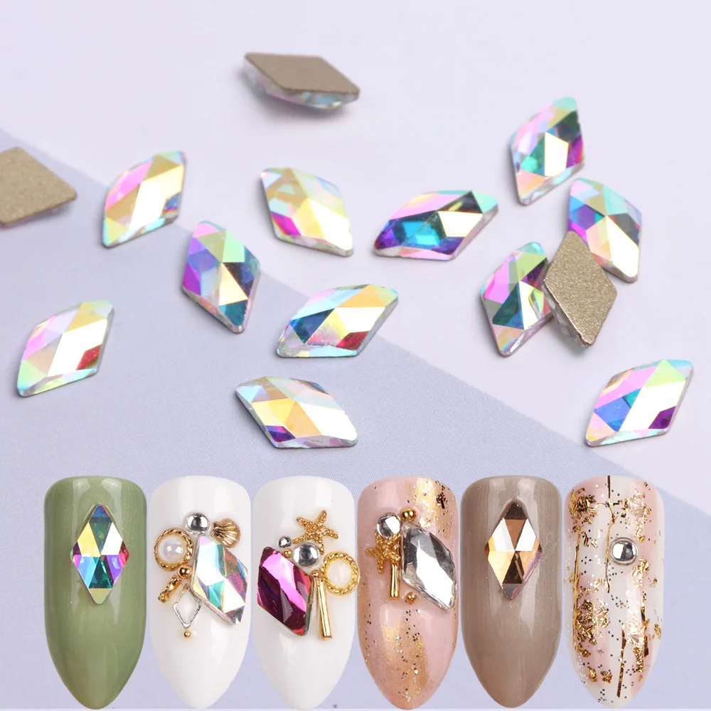 10 шт. набор кристаллов для ногтей Стразы 3D Ромб бриллиантовые украшения Дизайн Золотая основа плоские задние сверкающие аксессуары Маникюр TR717