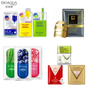 

10Pcs 24K gold masks for face plant aloe blueberry hyaluronic acid v shape Hang ear type facial mask Moisturizing skin care