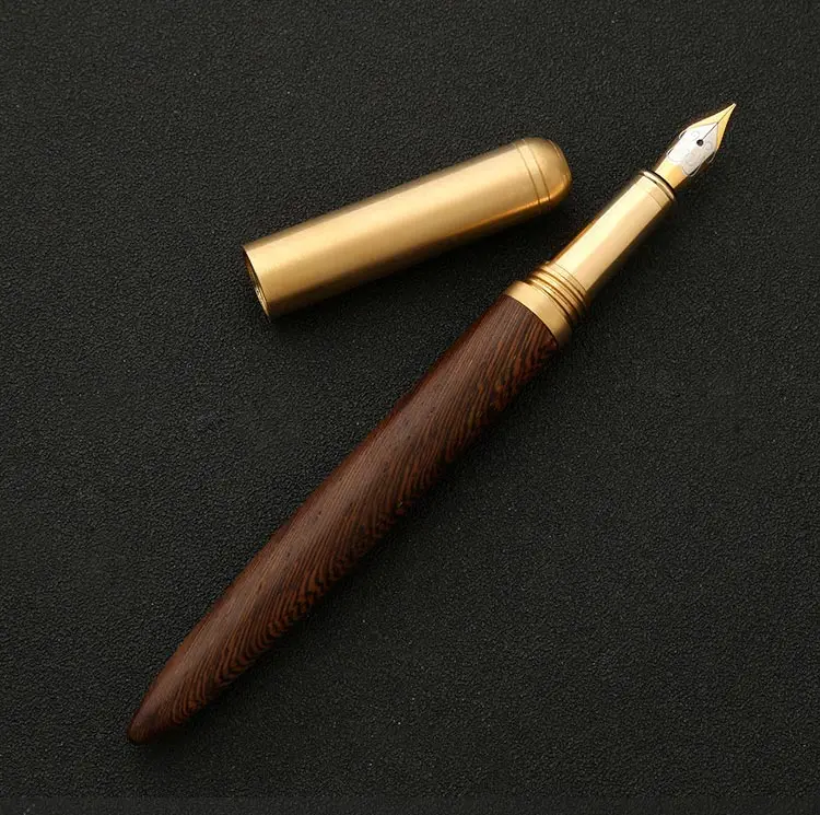 Luxury Brass Fountain Pen Office 0.7mm Ink Pen Student Wood Calligraphy Pens For School Writing Stationery Supplies