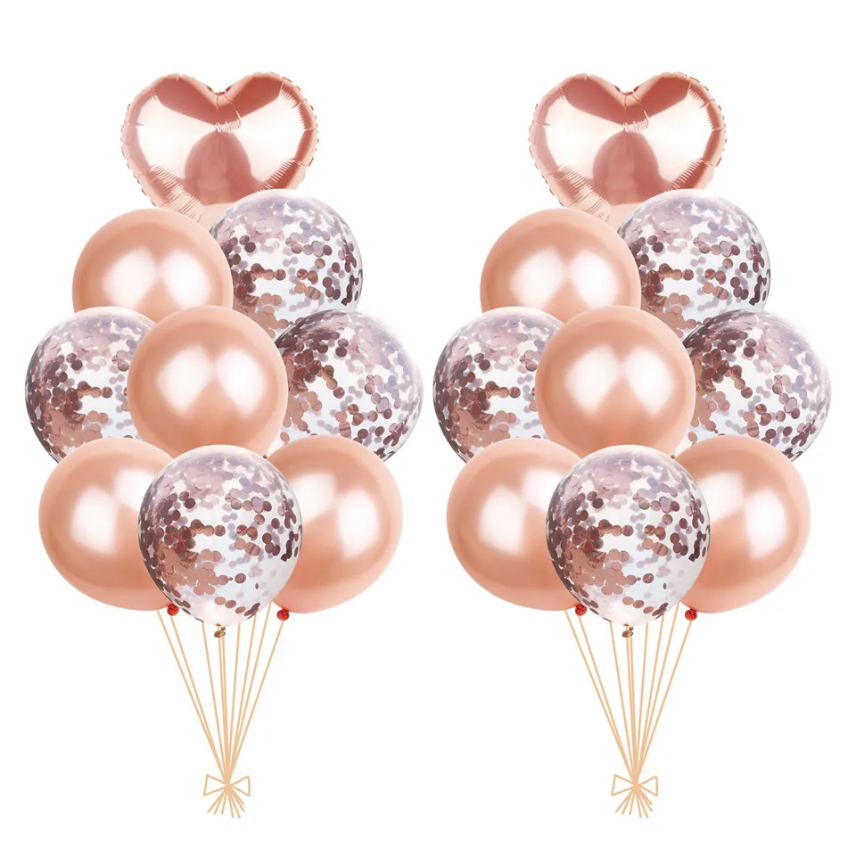 18pcs Rose Gold Mixed Wedding Balloons 18" Heart Foil Air Balloon