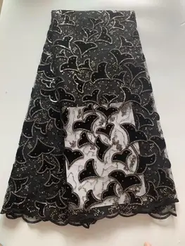 

Nigerian Lace Fabric 2019 High Quality Sequin Velvet Lace Fabric Black Gold Line Embroidered Tulle African Velvet Lace Fabric