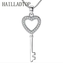 Beautiful Heart Key Long Necklace Silver Luxury Jewelry Crystal Choker Pendant Ladies Wedding Jewelry Cubic Zirconia