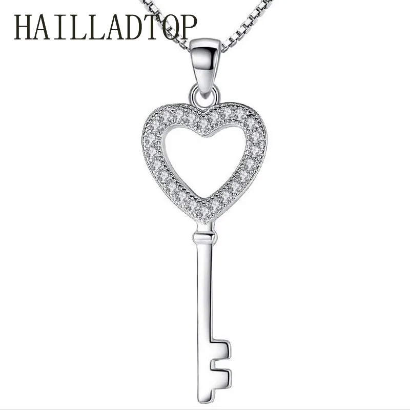 Beautiful Heart Key Long Necklace Silver font b Luxury b font font b Jewelry b font